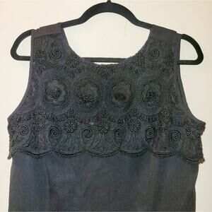 Vintage Scott McClintock Dress Floral Embroidered Black 80s USA Made Size 14